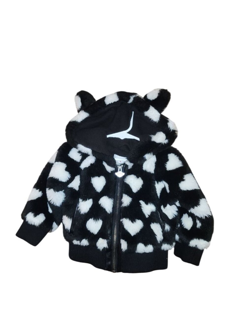 Appaman Girls Toddler Size 2T Soft Hearts Hooded Jacket Black/White Faux Fur